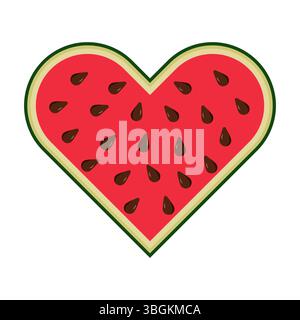 Heart Shaped Watermelon Slice with Seeds Vector Illustration. A colorful vector illustration of a watermelon slice in the shape of a heart. Stock Vector