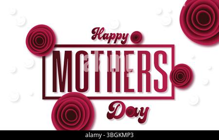 Happy mothers day floral greeting card design with roses and elegant typography for celebration event Stock Vector