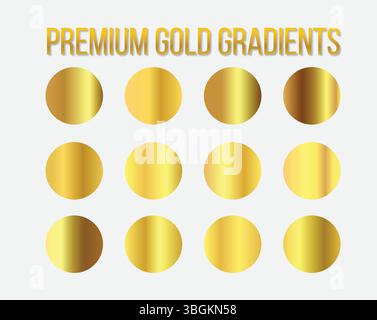 Premium gold gradient circles vector set for graphic design and web design use, Golden Palettes Stock Vector