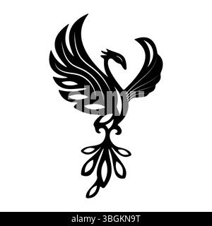 Tribal Phoenix Bird Vector Illustration. Stylized tribal phoenix bird vector illustration in black silhouette. Stock Vector