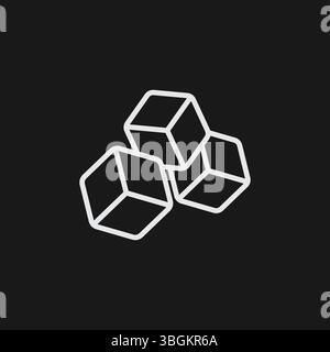 Stack of Three Sugar Cubes on Black Background, Representing Sweetener or Coffee Additive,  White Outline Icon Stock Vector