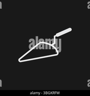 Masonry Trowel with Handle on Black Background, Representing Construction, Building, or Gardening Tool, White Outline Icon Stock Vector
