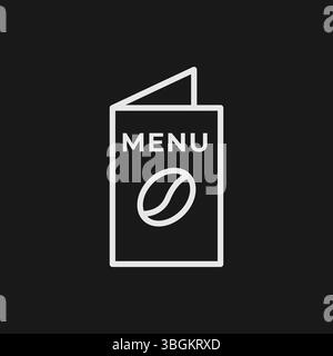 Menu Book with Coffee Bean Logo and "MENU" Text on Black Background, Representing Cafe or Restaurant Offerings, White Outline Icon Stock Vector
