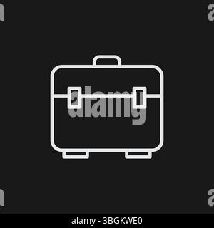 Closed Briefcase or Suitcase with Latches on Black Background, Representing Professionalism or Travel, White Outline Icon Stock Vector