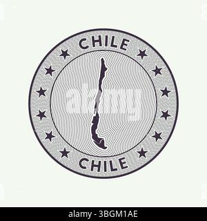 Chile round badge vector. Country round stamp with shape of Chile, isolines and circular country name. Awesome emblem. Neat vector illustration. Stock Vector