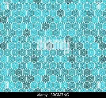 Vector science background. Bold rounded stacked hexagons mosaic pattern. Blue color tones. Hexagon cells. Seamless pattern. Stock Vector