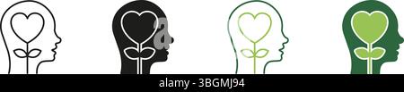 Mental Health Awareness Line and Solid Icon Set. Wellness Mind Care Concept Symbol Collection. Isolated Vector Illustration Stock Vector