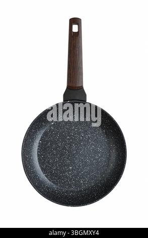 Non stick Granite frying pan  isolated on white background,  top view Stock Photo
