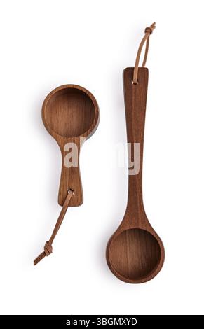 Two coffee measuring  black walnut spoon isolated on white background, top view Stock Photo