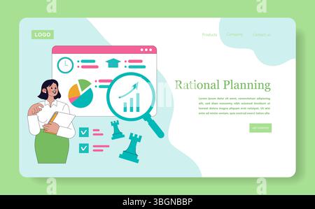 Online learning platform illustration featuring a professional woman engaging with charts and graphs. Visual elements emphasize data analysis, rational planning, and educational growth. Vector illustration. Stock Vector