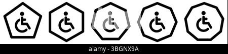 Disabled person icon in polygons with different number of edges. Handicapped sign Stock Vector