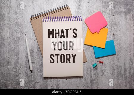What's your Story. Motivational inspirational quotes words. Stock Photo