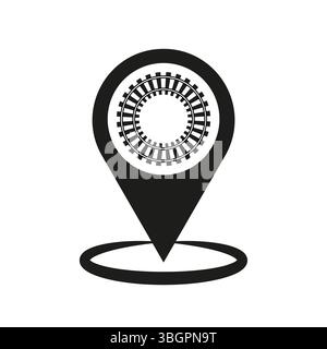 Location pin icon. Circular pattern shape. Abstract black vector. Navigation symbol design Stock Vector
