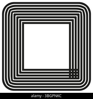 Layered square icon. Black concentric form. Vector geometric shape. White background pattern. Stock Vector