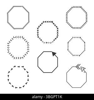 Arrow loop shapes. Octagonal arrow rings. Vector outline symbols. Repeating arrow figure. Stock Vector