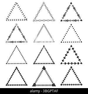 Decorative triangle set. Pattern triangle shape. Vector border icon. Frame outline collection. Stock Vector