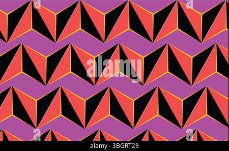 Seamless Abstract Geometric Triangle Pattern in Pink and Black with 3D Zigzag Design for Vector Textures Stock Vector