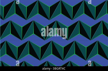Modern Blue and Green Seamless Geometric Background with Futuristic 3D Arrows and Triangle Pattern Vector Stock Vector