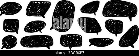 Hand drawn speech bubble collection. Doodled marker dialog box set. Sketched textured comic talk frames. black scribbled chat box pack. Round, square or rectangle balloon text box bundle. Vector  Stock Vector