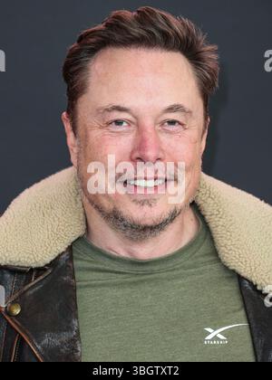 (FILE) Trump and Musk escalate public feud over agenda bill. WESTWOOD, LOS ANGELES, CALIFORNIA, USA - FEBRUARY 03: Chief Executive Officer (CEO) and product architect of Tesla, Inc., Founder, CEO and chief engineer of SpaceX, Owner, Chief Technology Officer (CTO) and executive chairman of X Corp. (formerly Twitter) Elon Reeve Musk arrives at the Los Angeles Premiere Of Vertical Entertainment's 'Lola' held at the Regency Bruin Theatre on February 3, 2024 in Westwood, Los Angeles, California, United States. (Photo by Xavier Collin/Image Press Agency) Stock Photo