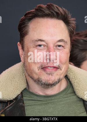 (FILE) Trump and Musk escalate public feud over agenda bill. WESTWOOD, LOS ANGELES, CALIFORNIA, USA - FEBRUARY 03: Chief Executive Officer (CEO) and product architect of Tesla, Inc., Founder, CEO and chief engineer of SpaceX, Owner, Chief Technology Officer (CTO) and executive chairman of X Corp. (formerly Twitter) Elon Reeve Musk arrives at the Los Angeles Premiere Of Vertical Entertainment's 'Lola' held at the Regency Bruin Theatre on February 3, 2024 in Westwood, Los Angeles, California, United States. (Photo by Xavier Collin/Image Press Agency) Stock Photo