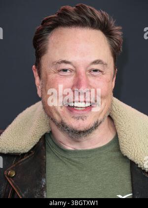 (FILE) Trump and Musk escalate public feud over agenda bill. WESTWOOD, LOS ANGELES, CALIFORNIA, USA - FEBRUARY 03: Chief Executive Officer (CEO) and product architect of Tesla, Inc., Founder, CEO and chief engineer of SpaceX, Owner, Chief Technology Officer (CTO) and executive chairman of X Corp. (formerly Twitter) Elon Reeve Musk arrives at the Los Angeles Premiere Of Vertical Entertainment's 'Lola' held at the Regency Bruin Theatre on February 3, 2024 in Westwood, Los Angeles, California, United States. (Photo by Xavier Collin/Image Press Agency) Stock Photo