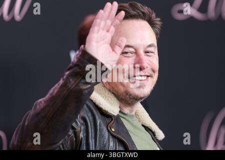 (FILE) Trump and Musk escalate public feud over agenda bill. WESTWOOD, LOS ANGELES, CALIFORNIA, USA - FEBRUARY 03: Chief Executive Officer (CEO) and product architect of Tesla, Inc., Founder, CEO and chief engineer of SpaceX, Owner, Chief Technology Officer (CTO) and executive chairman of X Corp. (formerly Twitter) Elon Reeve Musk arrives at the Los Angeles Premiere Of Vertical Entertainment's 'Lola' held at the Regency Bruin Theatre on February 3, 2024 in Westwood, Los Angeles, California, United States. (Photo by Xavier Collin/Image Press Agency) Stock Photo