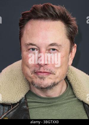 (FILE) Trump and Musk escalate public feud over agenda bill. WESTWOOD, LOS ANGELES, CALIFORNIA, USA - FEBRUARY 03: Chief Executive Officer (CEO) and product architect of Tesla, Inc., Founder, CEO and chief engineer of SpaceX, Owner, Chief Technology Officer (CTO) and executive chairman of X Corp. (formerly Twitter) Elon Reeve Musk arrives at the Los Angeles Premiere Of Vertical Entertainment's 'Lola' held at the Regency Bruin Theatre on February 3, 2024 in Westwood, Los Angeles, California, United States. (Photo by Xavier Collin/Image Press Agency) Stock Photo