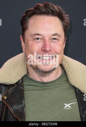 (FILE) Trump and Musk escalate public feud over agenda bill. WESTWOOD, LOS ANGELES, CALIFORNIA, USA - FEBRUARY 03: Chief Executive Officer (CEO) and product architect of Tesla, Inc., Founder, CEO and chief engineer of SpaceX, Owner, Chief Technology Officer (CTO) and executive chairman of X Corp. (formerly Twitter) Elon Reeve Musk arrives at the Los Angeles Premiere Of Vertical Entertainment's 'Lola' held at the Regency Bruin Theatre on February 3, 2024 in Westwood, Los Angeles, California, United States. (Photo by Xavier Collin/Image Press Agency) Stock Photo