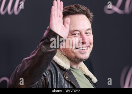 (FILE) Trump and Musk escalate public feud over agenda bill. WESTWOOD, LOS ANGELES, CALIFORNIA, USA - FEBRUARY 03: Chief Executive Officer (CEO) and product architect of Tesla, Inc., Founder, CEO and chief engineer of SpaceX, Owner, Chief Technology Officer (CTO) and executive chairman of X Corp. (formerly Twitter) Elon Reeve Musk arrives at the Los Angeles Premiere Of Vertical Entertainment's 'Lola' held at the Regency Bruin Theatre on February 3, 2024 in Westwood, Los Angeles, California, United States. (Photo by Xavier Collin/Image Press Agency) Stock Photo