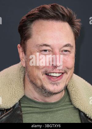 (FILE) Trump and Musk escalate public feud over agenda bill. WESTWOOD, LOS ANGELES, CALIFORNIA, USA - FEBRUARY 03: Chief Executive Officer (CEO) and product architect of Tesla, Inc., Founder, CEO and chief engineer of SpaceX, Owner, Chief Technology Officer (CTO) and executive chairman of X Corp. (formerly Twitter) Elon Reeve Musk arrives at the Los Angeles Premiere Of Vertical Entertainment's 'Lola' held at the Regency Bruin Theatre on February 3, 2024 in Westwood, Los Angeles, California, United States. (Photo by Xavier Collin/Image Press Agency) Stock Photo