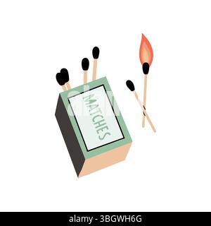 Matchbox and Burning Match,Hand Drawn illustration Stock Vector