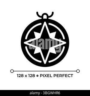 Nautical compass pixel perfect glyph solid icon Stock Vector
