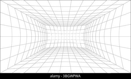Wireframe grid room. 3d vanishing perspective background. Futuristic ...