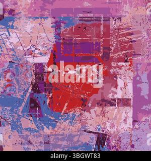 Digital Collage Illustration, Pink and Red Colors, Mixed Network Artwork Vector Stock Vector