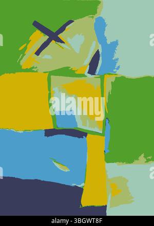 Abstract Illustration from Original Contemporary Painting Vector Blue and Green Colors Stock Vector