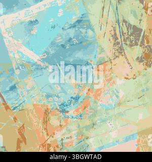 Digital Collage Illustration, Green and Blue Colors, Mixed Network Artwork Vector Stock Vector