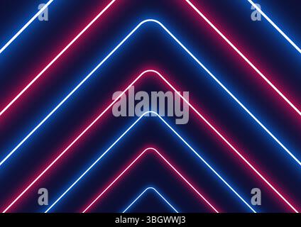 abstract glowing neon lines in vibrant blue and pink form sharp chevron arrows on a dark background, technology, futuristic, and modern design project Stock Vector