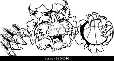 Wildcat Bobcat Basketball Animal Sport Team Mascot Stock Vector