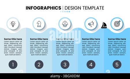 Infographic template with icons and 5 options or steps. Waves. Can be used for workflow layout, diagram, banner, webdesign. Vector illustration Stock Vector