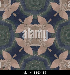 Peach Teal Floral Kaleidoscope Vector Stock Vector
