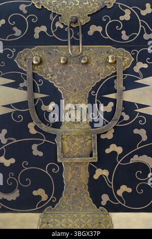 Close up of an old antique tea chest Stock Photo