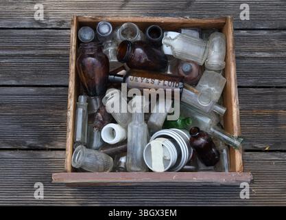 Crate of old bottles Stock Photo