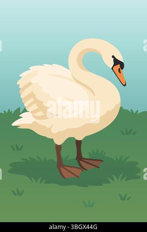 A mute swan standing on grass Stock Vector