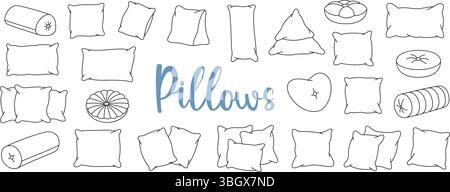 Orthopedic pillows outline set. Comfortable pillows for sleeping. Vector illustration. Stock Vector