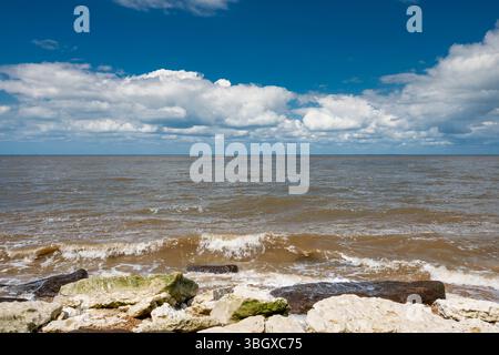 Looking west across the Wash, a large inlet on the North Sea coast  of England towards Lincolnshire, from Hunstanton, Norfolk Stock Photo