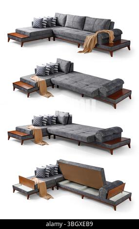 corner furniture set isolated on white background . L Shape sofa set , L-Shape Stock Photo