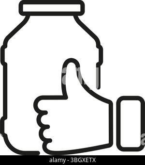 Jar With Thumbs Up Line Icon. Quality Assurance, Product Approval, And Customer Satisfaction Outline Symbol. Positive Feedback And Endorsement Stock Vector