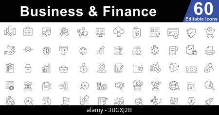 Business & Finance Line Icons Set - Economy, Banking, Investment & Growth Symbols Stock Vector
