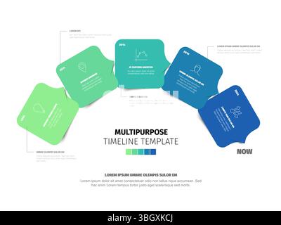 Modern multipurpose timeline template design for presentations. This timeline template is a vector infographic showing a process or milestones over ti Stock Vector